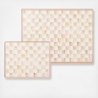Mocha Check 2-Piece Glass Cutting Board Set
