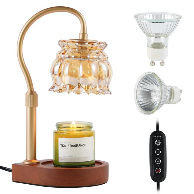 OHBET Candle Warmer Lamp, Electric Candle Lamp Warmer with Timer, Gifts for Mom, Bedroom Home Decor Dimmable Candle Warmer Lamp for Scented Wax with 2 Bulbs,Ideal for Jar Candles (Gold)