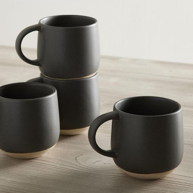 Mill Stoneware Elevated Handled Mug, Black, Set of 4