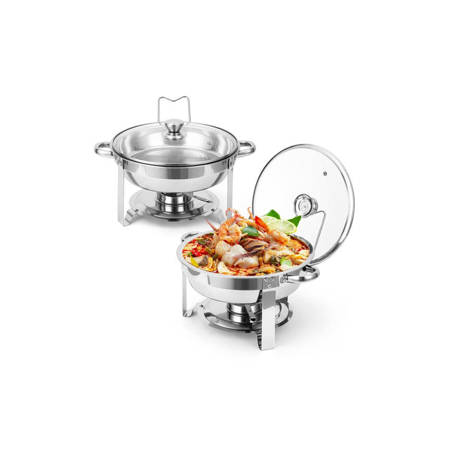 WhizMax Chafing Dish Buffet Set 2 Pack 5QT, Stainless Steel Round Chafing Dishes for Buffet with Lid Holder & Glass Lid, Silver