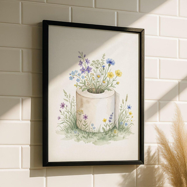 Toilet Roll Art - Guest WC Print, Toilet Paper Vase Print, Wildflower Bathroom Art, Floral Toilet Poster, Minimalist Bathroom Decor