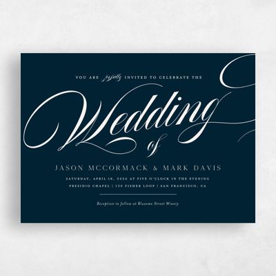 Darkest Teal, Blue Wedding Invitation - Marquis Landscape