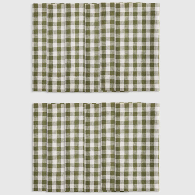 European Linen Wide-Hem Gingham Napkins (Set of 12) in Olive