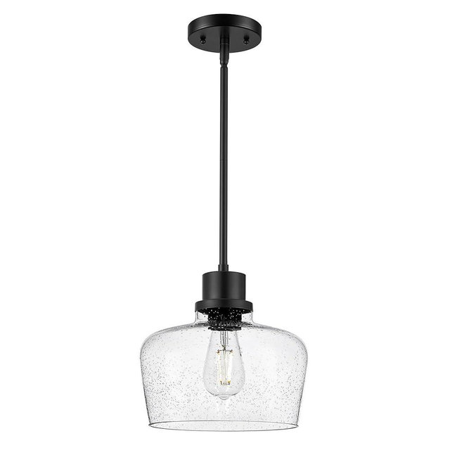 Emak 10 Inch Large Pendant Light, Black Pendant Lights Kitchen Island with Seeded Glass Shade, Modern Farmhouse Island Lights for Kitchen, Dining Room, Entrance, PL126-BK-SG