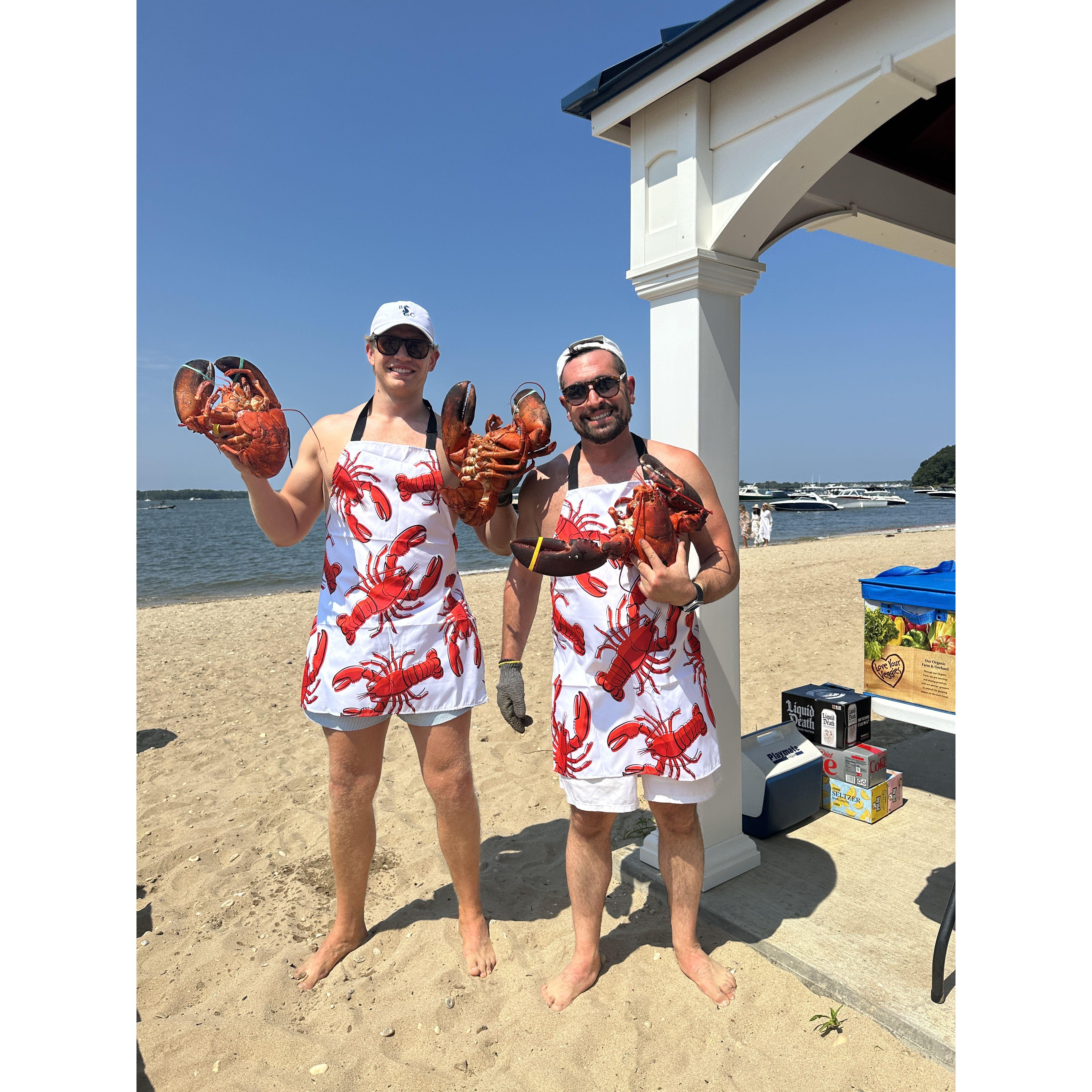 For Serena's 29th birthday, Liam and David (bridal party) made lobster rolls on the beach for 29 of Serena's friends. Those lobsters were HUGE!