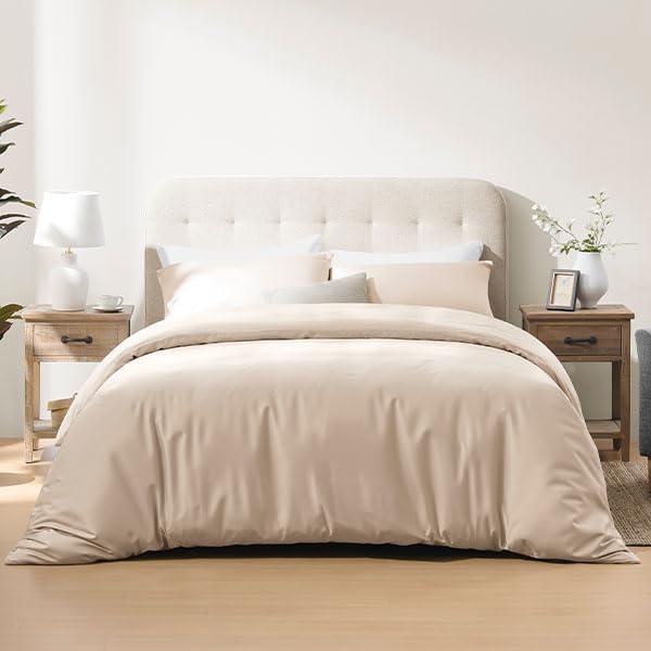 ACCURATEX Cooling Duvet Cover Set King Size - 100% Rayon Derived from Bamboo, Soft Cool Bedding Set with Zipper Clousure, Includes 1 Duvet Cover 104x90 Inches & 2 Silky Pillow Cases 20x40 Inches,Sandy