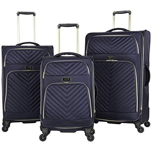 Kenneth Cole REACTION Women's Chelsea 3-Piece 20"/24"/28" Softside Chevron Quilted Expandable 4-Wheel Spinner Luggage Set, Navy