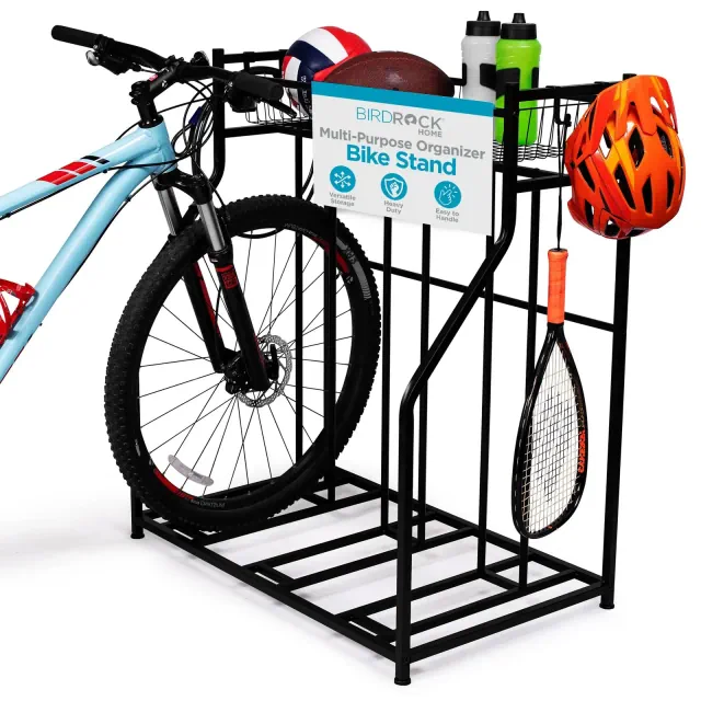 BirdRock Home 3-Bike Stand Rack with Storage - Black