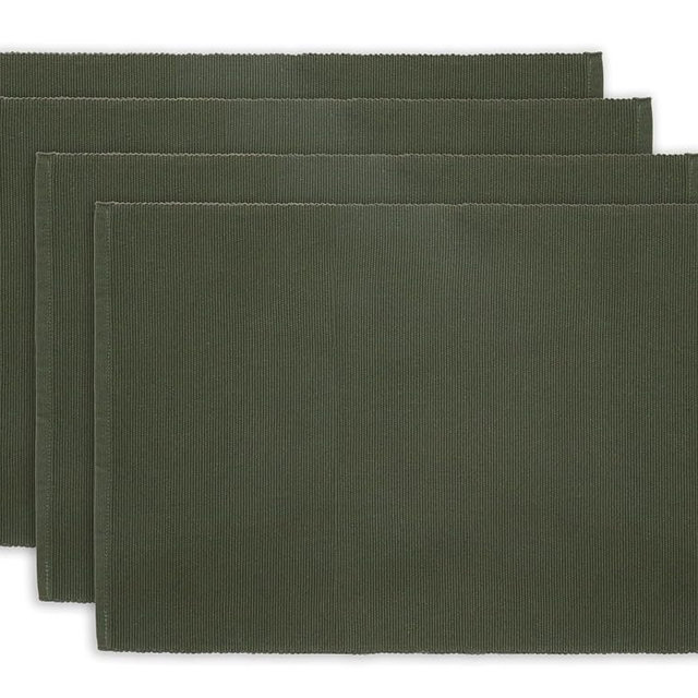 PurpleEssences Solid Ribbed Placemats 100% Cotton Place mats Set of 4, 13x19 Inch, Thick Durable Table Mats for Dining, Kitchen, or Farmhouse Tabletop Décor Spring Easter Summer - Olive Green