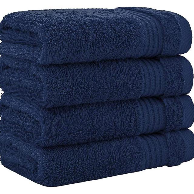 Luxury Turkish Cotton Washcloths for Easy Care, Extra Soft & Absorbent, Fingertip Towels, 4 Pack Washcloth Set by United Home Textile, Navy Blue