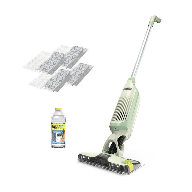 Shark VACMOP Pro Cordless Hard Floor Cleaner, Vacuum and Spray Mop, Powerful Suction, Lightweight, LED Headlights, Includes 4 Disposable Pads, 12oz Multi-surface Cleaning Solution, Lime Green, VM252GN