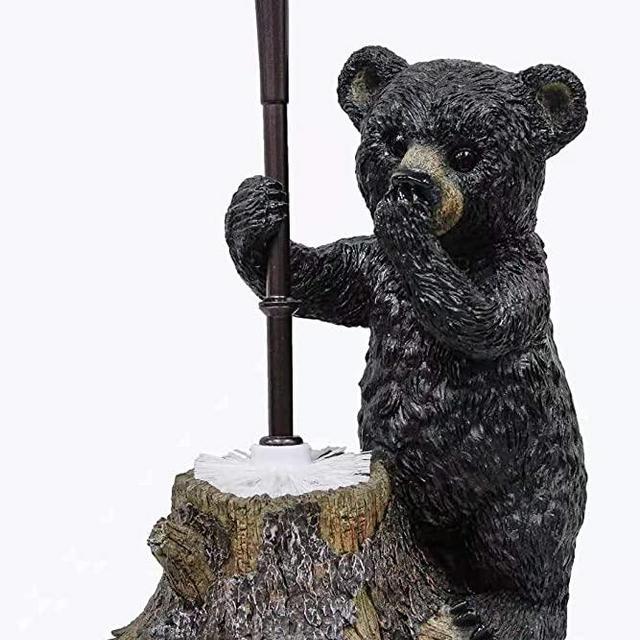 Jieya Bear-Shaped Toilet Brush Stump Base Whimsical Funny Forest Black Bear with Hand Covering Nose Toilet Brush for Bathroom Funny Black Bear Toilet Bowl Cleaner Brush & Holder Set #JY0025