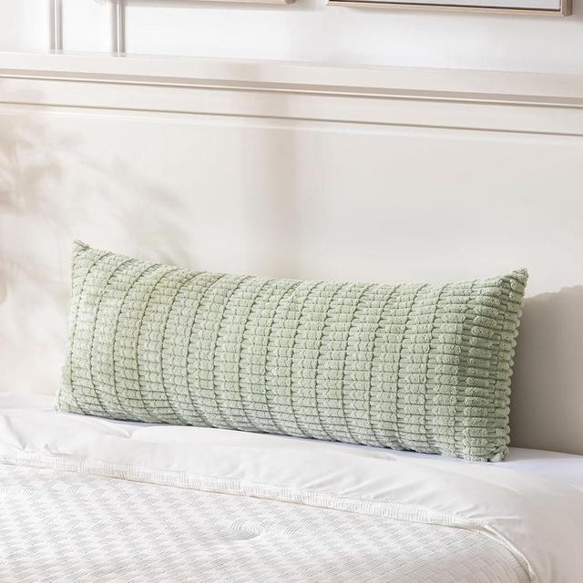 Fancy Homi Sage Green Long Lumbar Decorative Throw Pillow Covers 14x36 Inch for Bed Couch Bedroom, Soft Corduroy Rectangle Solid Cushion Case 35x91 cm, Rustic Farmhouse Boho Room Décor