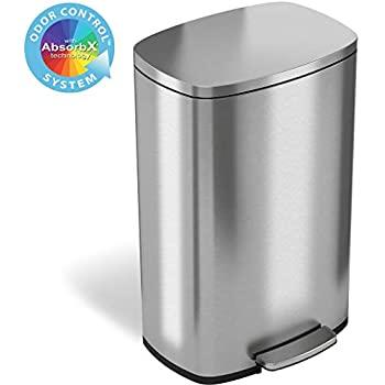 AmazonBasics Rectangle Soft-Close Trash Can - 50L, Satin Nickel