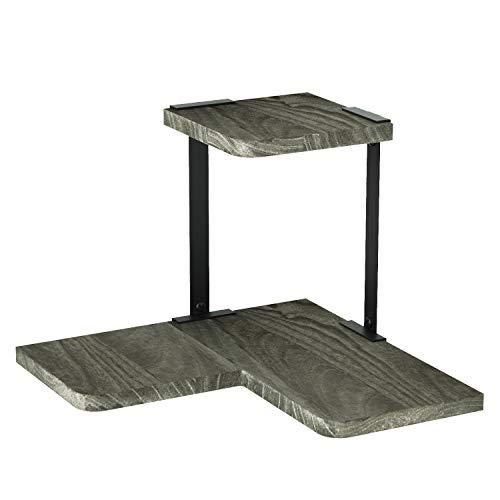 SRIWATANA Rustic Corner Shelf, 2-Tier Wood Wall Shelf, Wall Mounted Storage Shelves for Bedroom, Living Room, Bathroom, Weathered Grey
