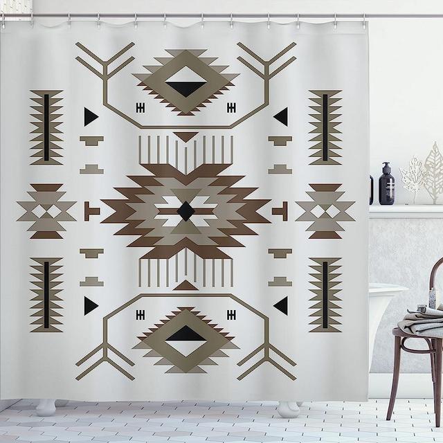 Ambesonne Southwestern Shower Curtain, Ethnic Illustration of a Zigzags Design Triangular Iconic Artwork Motifs, Cloth Fabric Bathroom Decor Set with Hooks, 69" W x 84" L, Dusk