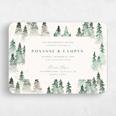 Green Rounded Wedding Invitation - Spruce Landscape Foil