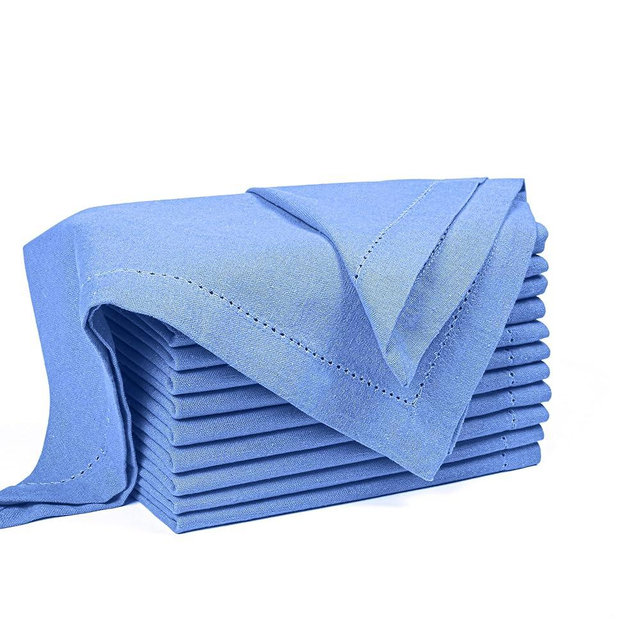 Palisa Cloth Dinner Napkins with Hemstitched Detailing & Mitered Corners Set of 12 (18x18 Inches) Light Blue - Cotton Reusable Dinner Napkins - Perfect for Weddings & Everyday Use