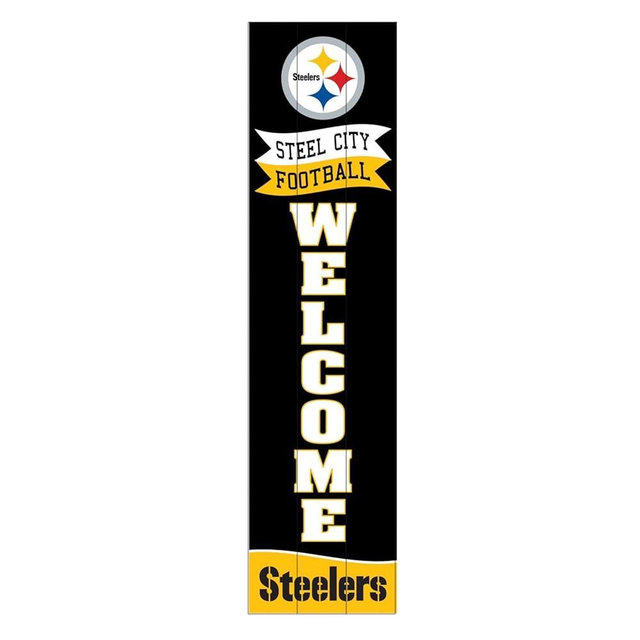 NFL Pittsburgh Steelers 47 inch Wood Porch Leaner, Outdoor Welcome Sign for Front Door Patio, Vertical Wooden Leaning Boards Home Porch Signs