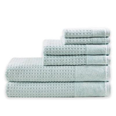Madison Park 6-Piece Waffle Cotton Bath Towel Set in Aqua