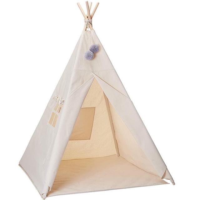 Avrsol Teepee Tent for Kids with Padded Mat, Carry Case, Pompoms for Boy Girl Indoor & Outdoor