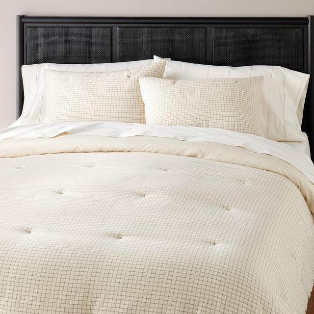 3pc Full/Queen Mini Grid Stitch Comforter Bedding Set Railroad Gray - Hearth & Hand™ with Magnolia
