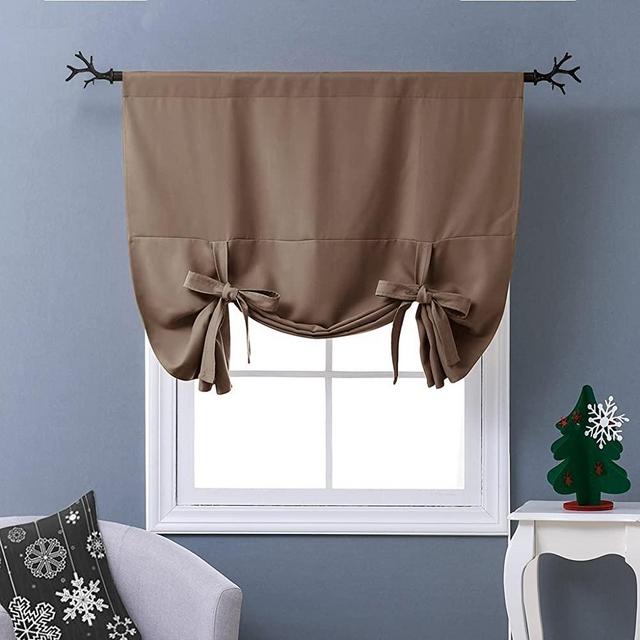 NICETOWN Balloon Shade Blackout Curtain - Thermal Insulated Tie Up Window Blind for Small Window/Thanksgiving (Cappuccino, Rod Pocket Panel, 46 inches W x 63 inches L)