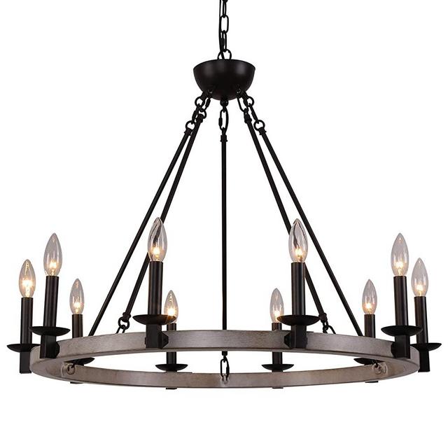 Q&S Large Wagon Wheel Chandeliers,Rustic Industrial Country Antique Farmhouse Chandelier for Dining Room Entryway Foyer Kitchen Living Room UL Listed