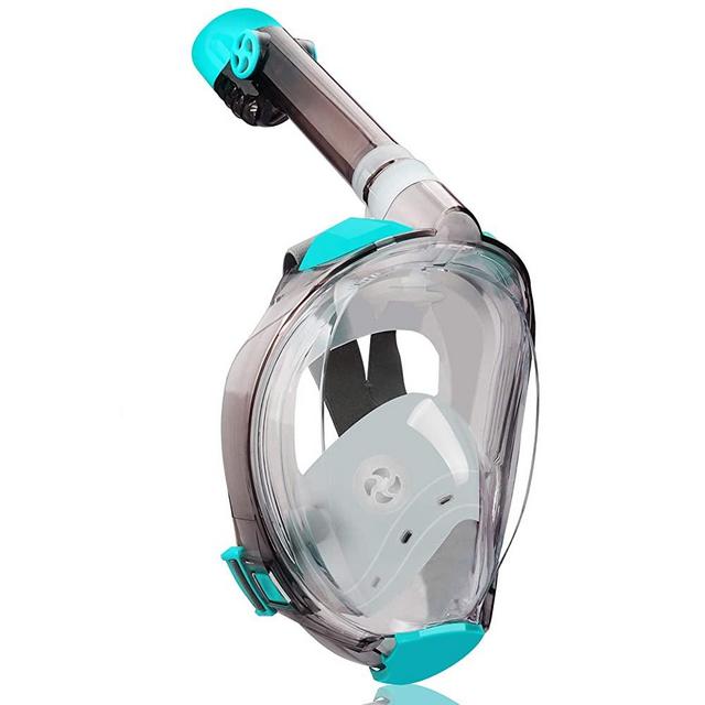 QingSong Full Face Snorkel Mask, Snorkeling Gear with Camera Mount, Foldable 180 Degree Panoramic View Anti-Fog Anti-Leak, Snorkeling Set for Kids and Adults