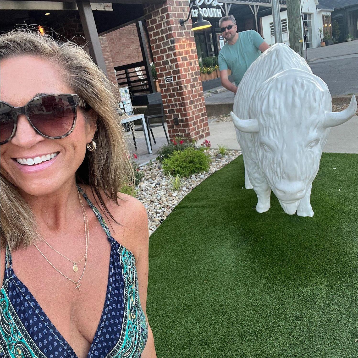 Date night walking down 12 South. We had to take a selfie with the White Bison to send to Brooke & Ross.