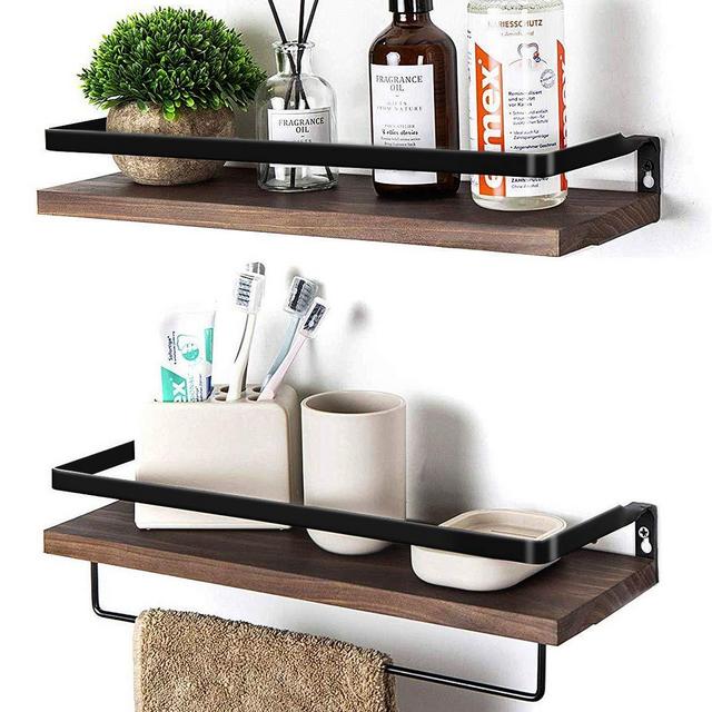 Floating Shelves Wall Mounted Storage Shelves for Kitchen, Bathroom,Set of 2 Brown