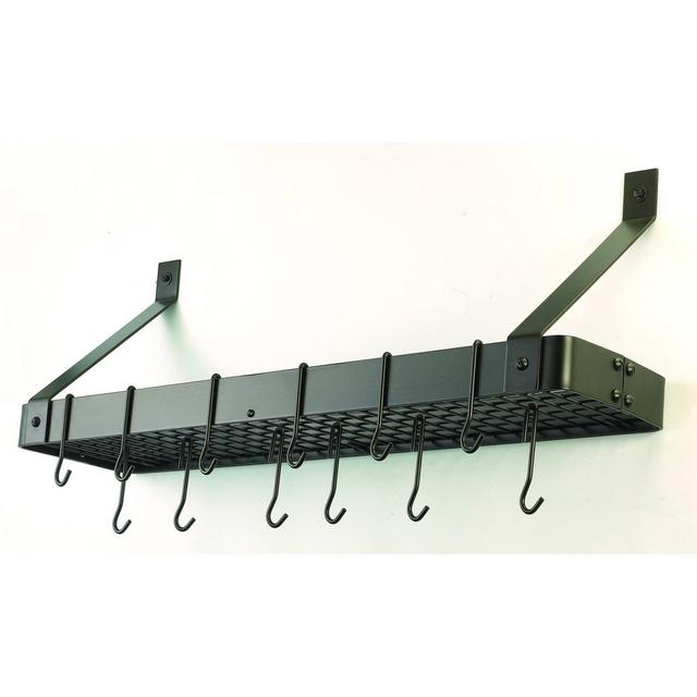 Old Dutch International Oiled Bronze Wall-Mount Bookshelf Pot Rack with Grid and 12 Hooks