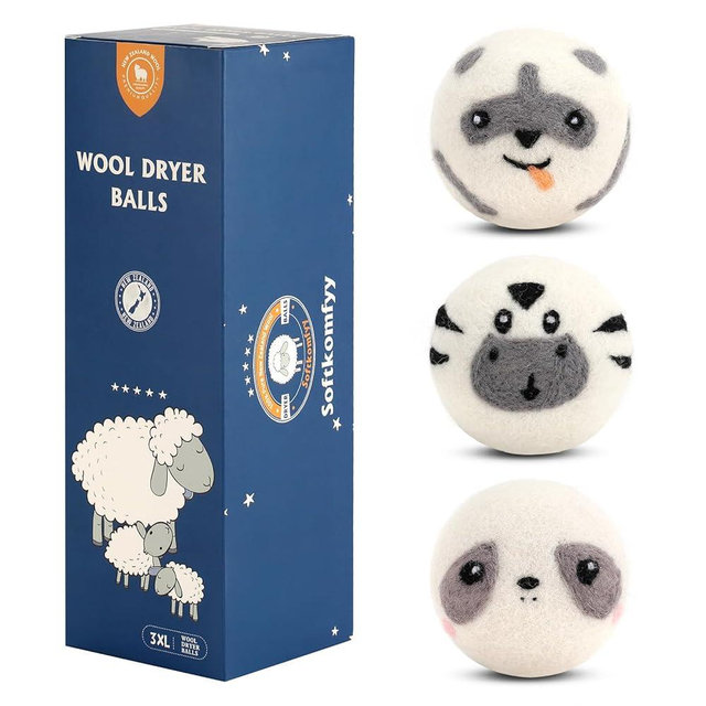 Wool Dryer Balls Handmade 3 Pack XL,Organic Laundry Dryer Balls,100% New Zealand Wool Natural Fabric Softener,Reusable 1000 Loads,Wrinkles Free, Shorten Drying Time,Baby Safe (3 Pack XL,Cute Animals)