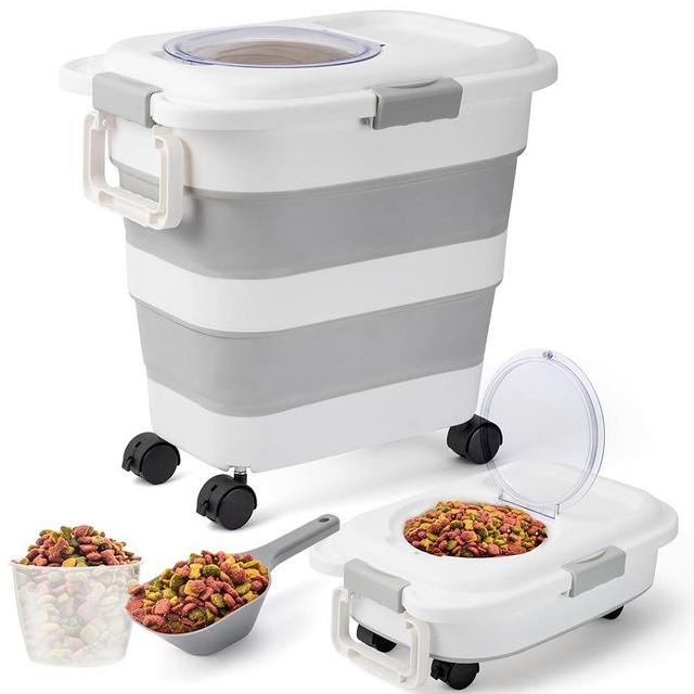 12-45 Lbs Dog Food Storage Container, Collapsible Pet Food Container with Spinner Wheels Scoop and Measuring Cup, Airtight Multifunctional Food Storage Container for Rice Dog Cat Pet Kitchen Dry Food