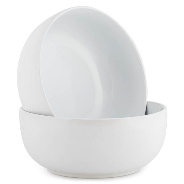 Elanze Designs Bistro Glossy Ceramic 8.5 inch Pasta Salad Large Serving Bowls Set of 2, White