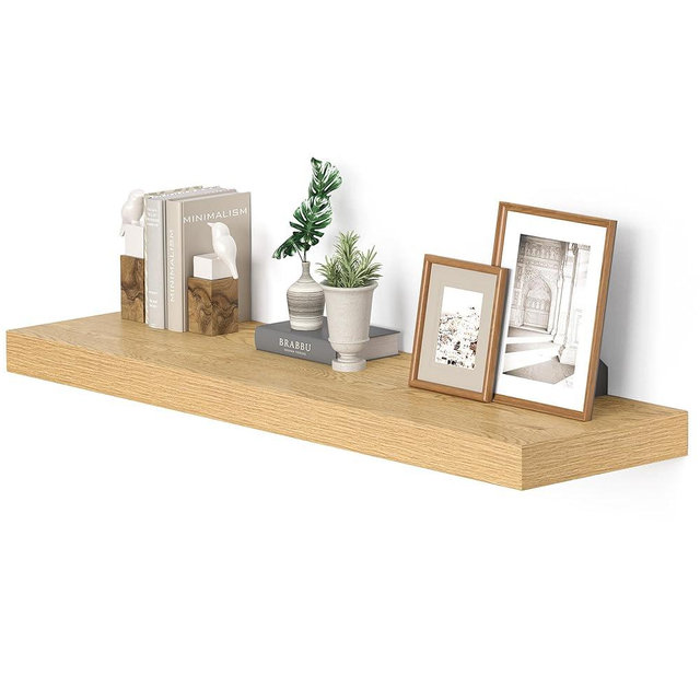 Vivelove 10 inches Deep Floating Shelves 36 inch Long, Single Wall Shelves Heavy Duty 70 lbs for Bedroom, Bathroom, Living Room, Kitchen, Office, Modern Shelf Home Decor, Set of 1, Oak
