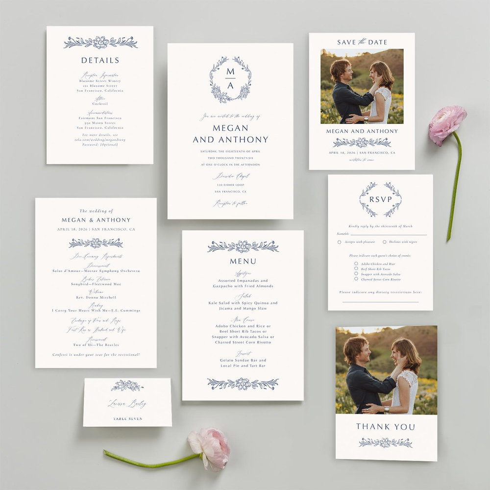 Pasqual Portrait | Dusty Cobalt | Zola Wedding Invitations