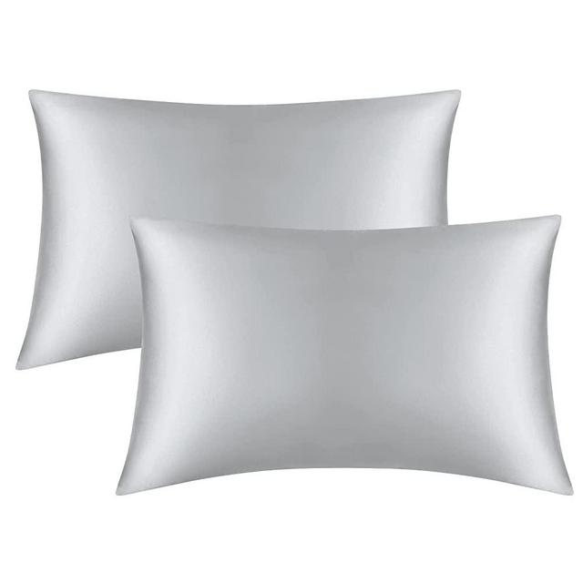 Satin Pillowcase for Hair and Skin, Silver Grey Silk Pillowcase Satin Pillowcase Standard Set of 2 with Envelope Closure(Silver Grey,20x26 inches)