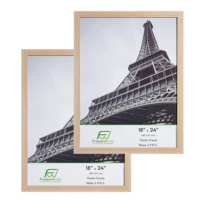 FrameWorks 18” x 24” 2-Pack Natural Oak Back-Loading Wooden Poster Frame with Classic Edges