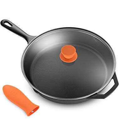 Legend Cast Iron Skillet with Lid | Large 12” Frying Pan with Glass Lid & Silicone Handle for Oven, Induction, Cooking, Pizza, Sauteing, Grilling | Lightly Pre-Seasoned Cookware Gets Better with Use