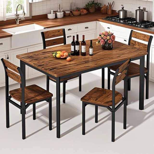 DKLGG 47'' Dining Table Set for 4 Classics Kitchen Table Chairs Set of 4, Kitchen & Dining Room Sets for Small Space, Apartment (Rustic Brown)
