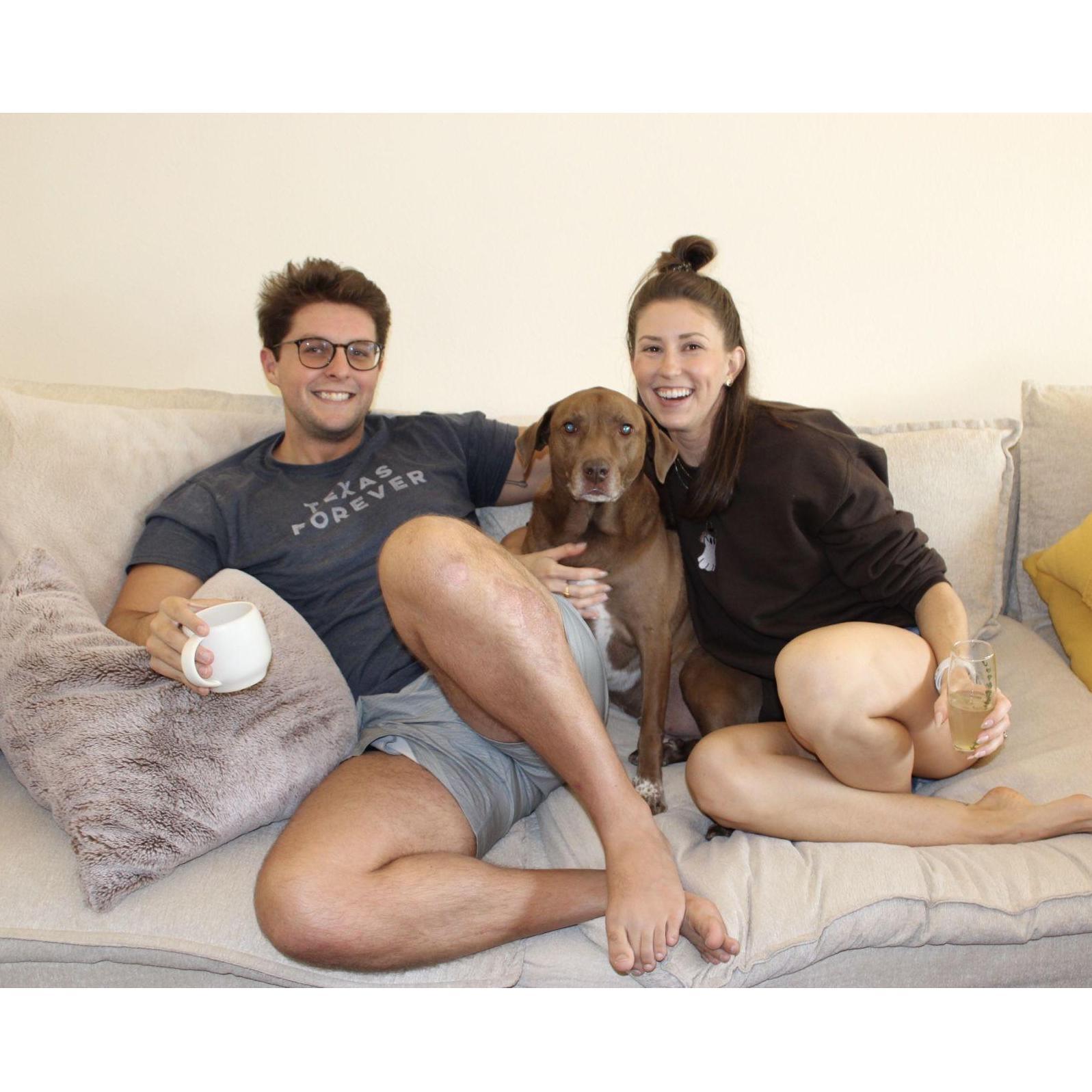 One of our favorite activities includes staying home and making Gus cuddle with us