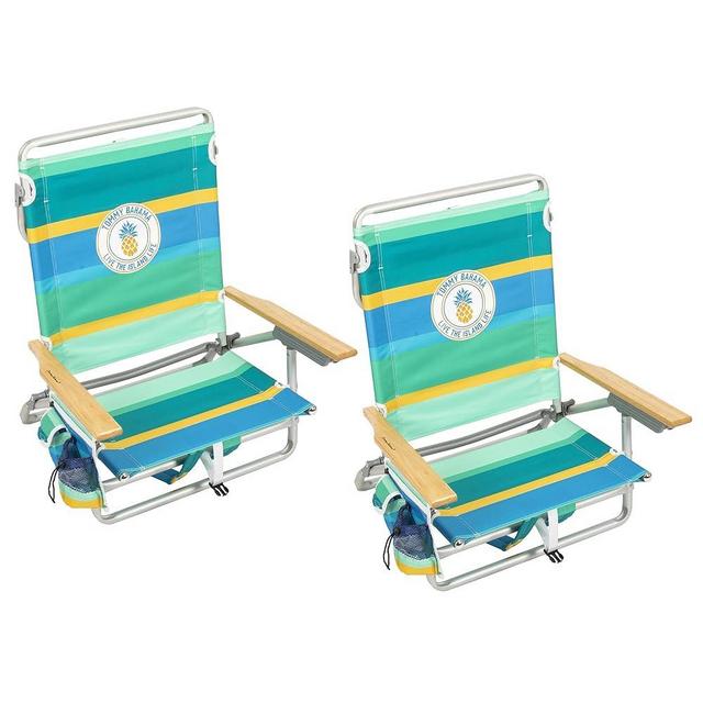 Tommy Bahama 5-Position Classic Lay Flat Backpack Cooler and Cup Holder Beach Chair, Portable Folding Beach Chair for Tanning, 2-Pack, Stripe