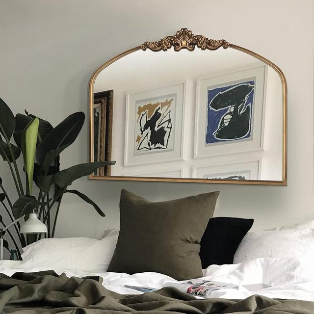 WAMIRRO Arched Mirror,Gold Traditional Vintage Ornate Baroque Mirror,Antique Brass Mirror for Entryway/Fireplace/Living Room/Hallway/Bathroom.36“X30“ Gold
