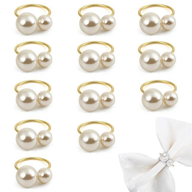 Set of 12 Elegant Pearl Stainless Steel Napkin Rings Napkin Ring Holders Modern Ring Holder Serviette Buckles Metallic Adornment for Table Settings Kitchen Dinner Party Wedding