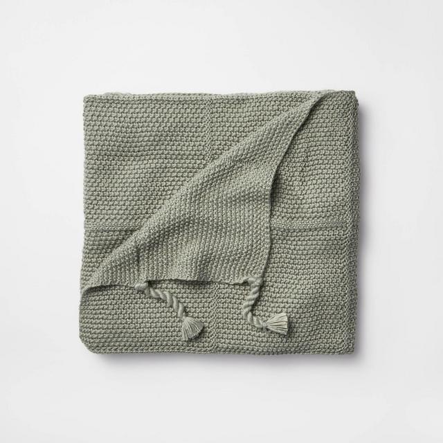 Windowpane Knit Throw Blanket with Tassels Light Green - Threshold™ designed with Studio McGee