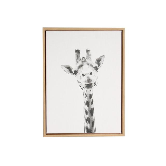 24" x 18" Giraffe Framed Kids' Canvas Art Natural - Uniek: Giraffe Photo Frame, Kids Wall Decor, Animal Artwork