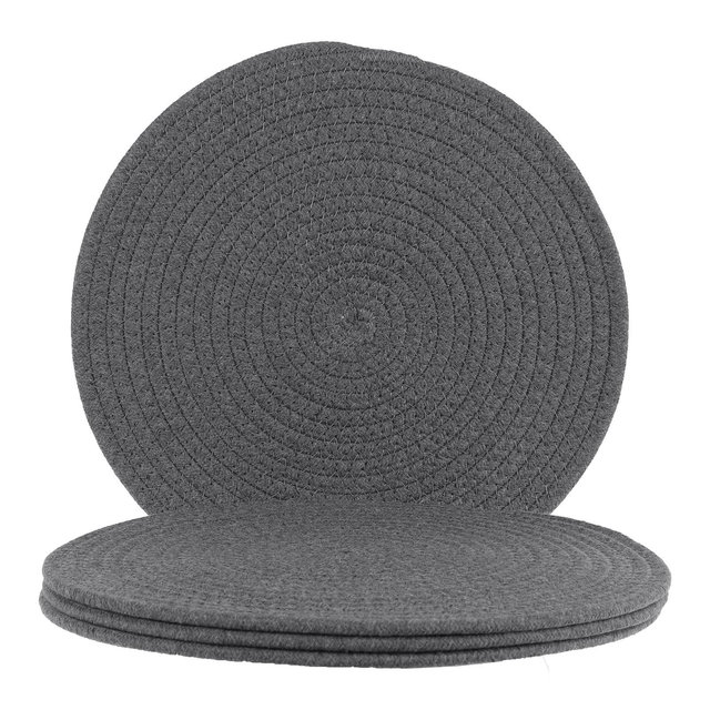 REGALWOVEN Farmhouse Kitchen Decor Indoor Outdoor Cotton Rope Dining Table Placemats 4 Pcs Dark Gray