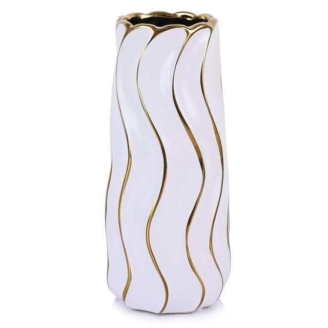 11.5" White Ceramic Vase - Minimalist White and Gold Flower Vase, Large Pampas Grass Vase, Boho Decorative Centerpiece Vase for Home Decor, Table, Shelf, Mantel, and Entryway