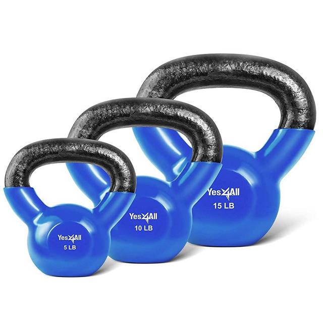 Yes4All Combo Vinyl Coated Kettlebell Weight Sets – Great for Full Body Workout and Strength Training – Vinyl Kettlebells 5 10 15 lbs